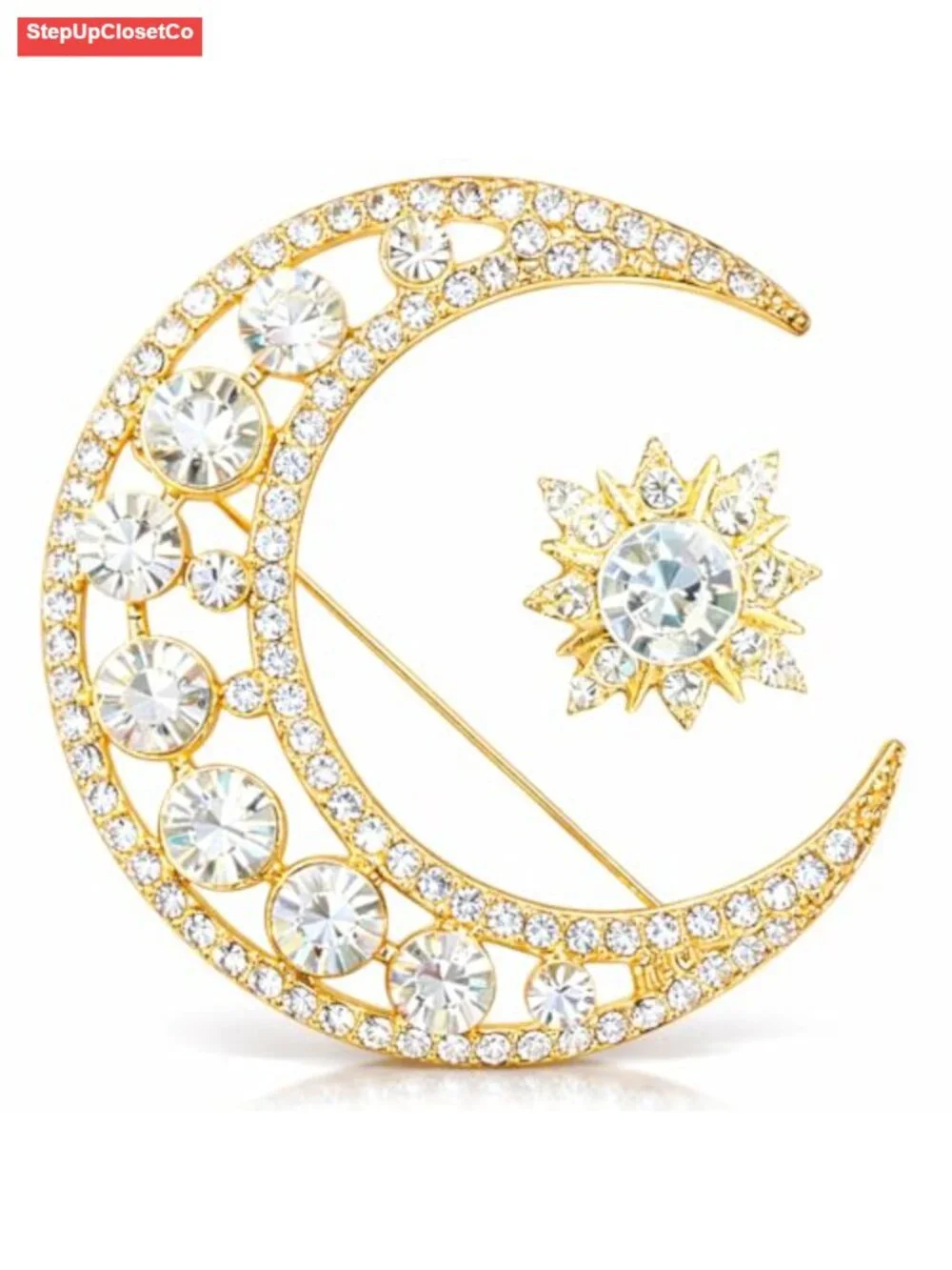 Celestial Moon Brooch Pin for Women Elegant Jewelry Gift for Jacket Scarf Bag